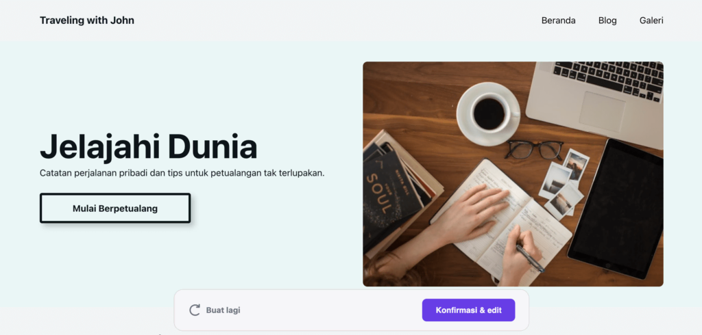 hasil website wordpress yang dibuat dengan ai builder hostinger