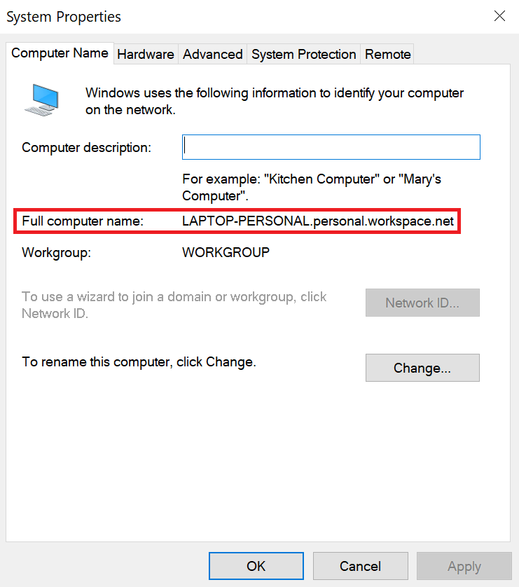 full computer name di Windows