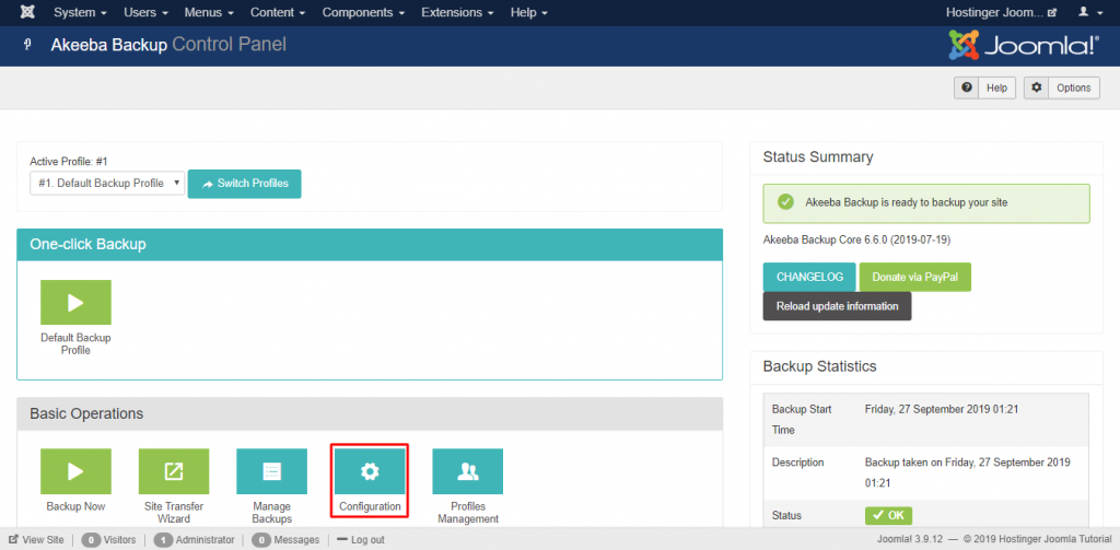 Configuration pada Akeeba backup