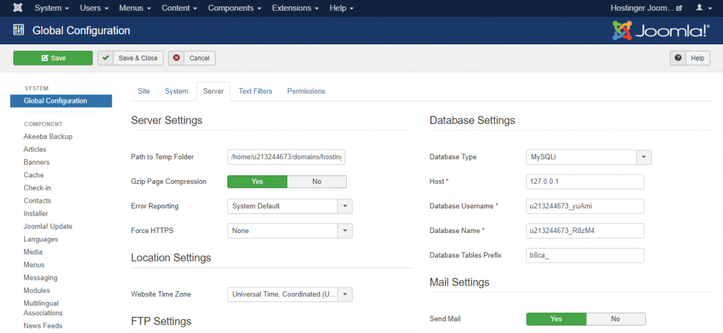 Global Configuration pada Joomla