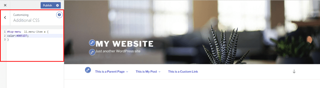 cara menambahkan custom CSS via WordPress customizer