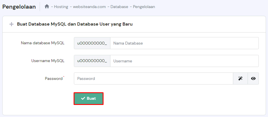 membuat database mysql baru di hpanel