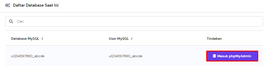 masuk phpmyadmin di hpanel