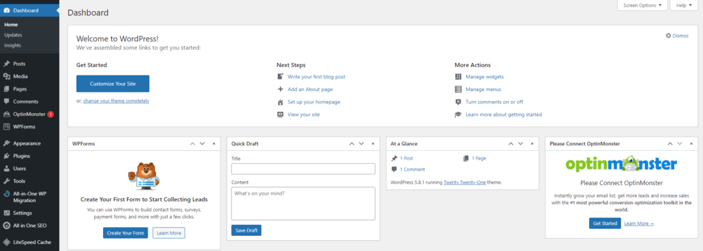 dashboard wordpress