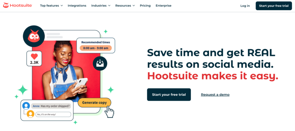 homepage hootsuite ai untuk social media management
