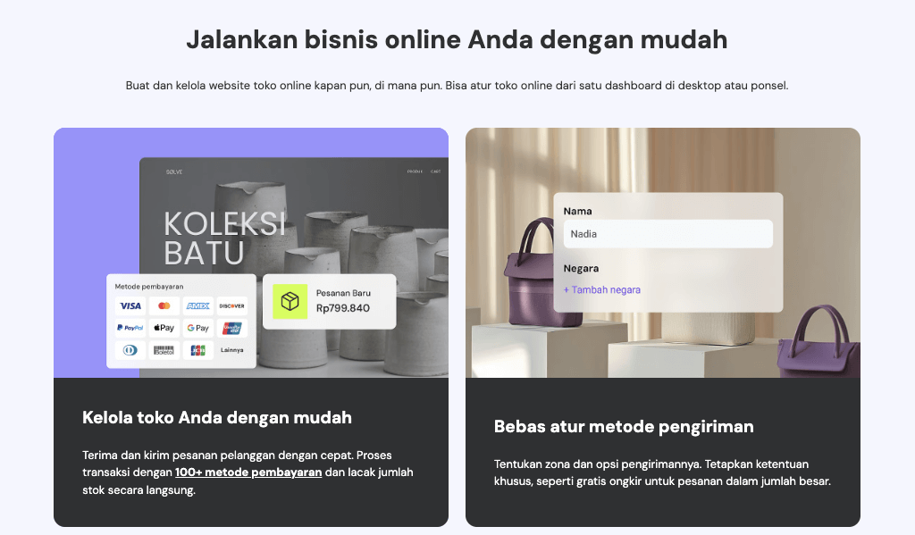 Landing page website builder toko online Hostinger