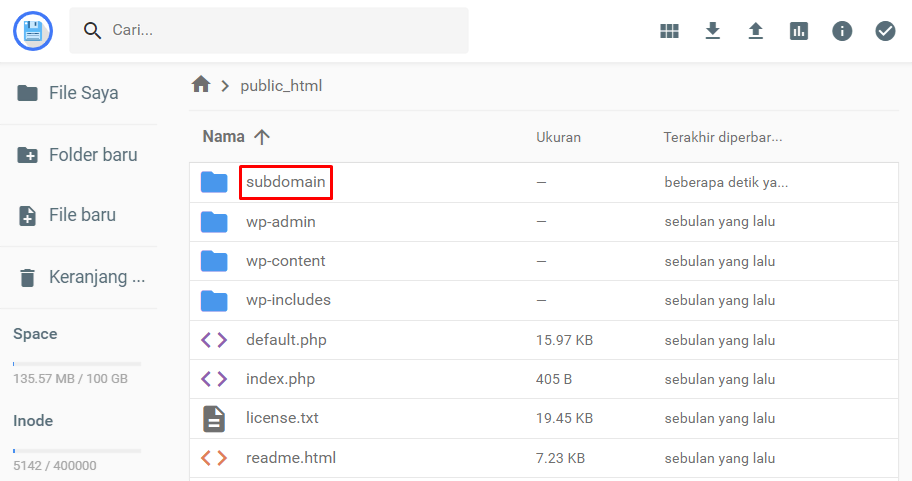 folder subdomain di file manager hostinger