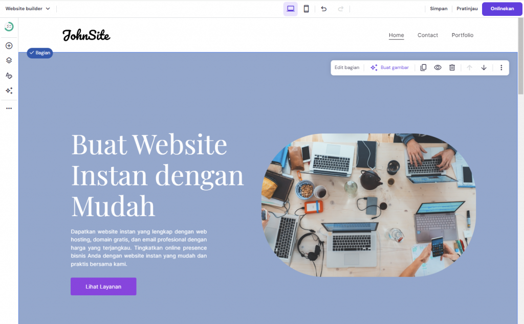 contoh website yang dihasilkan oleh hostinger website builder