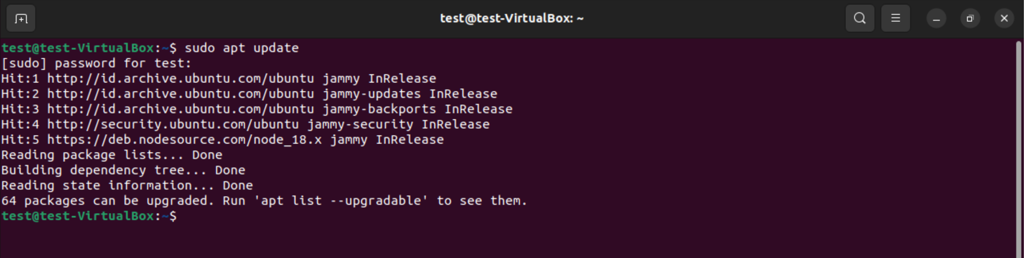 command sudo apt update