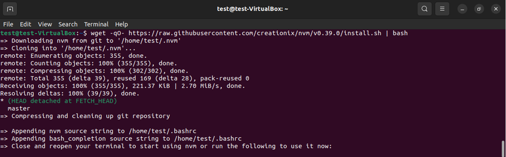 mendownload dan menginstal NVM menggunakan wget