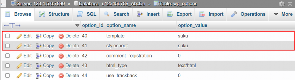 tabel template dan stylesheet di phpmyadmin