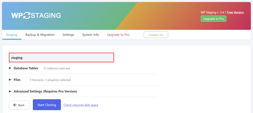 memasukkan nama website di wpstaging