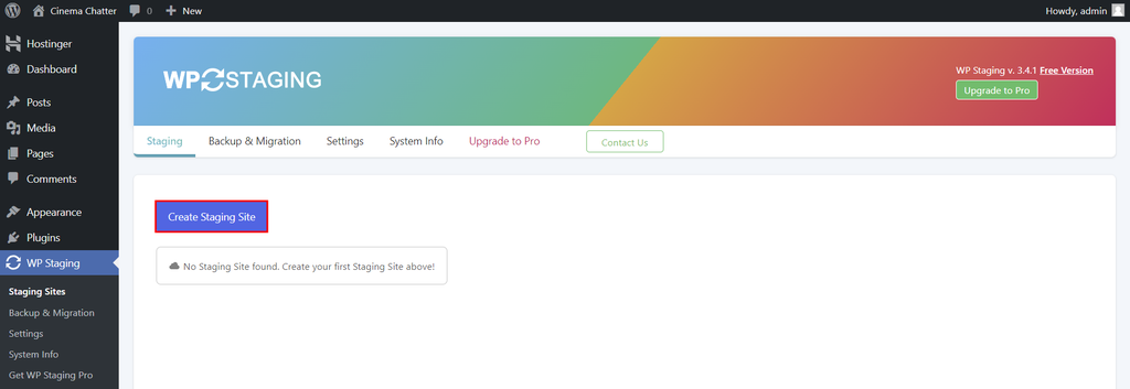 membuat staging baru di plugin wpstaging