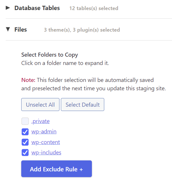 memilih file yang akan dibuat duplikat di wpstaging