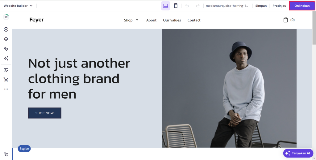 memilih untuk mengonlinekan website di website builder hostinger