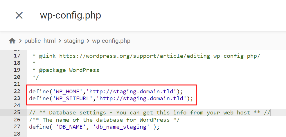 menambahkan url konfigurasi staging di file manager