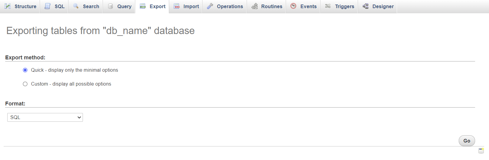 mengekspor database di phpmyadmin