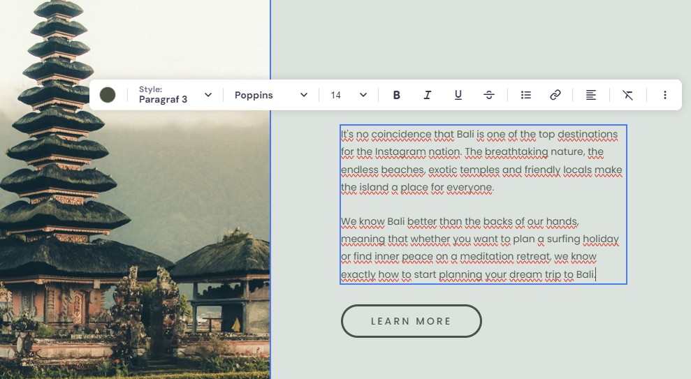 menu edit teks di hostinger website builder