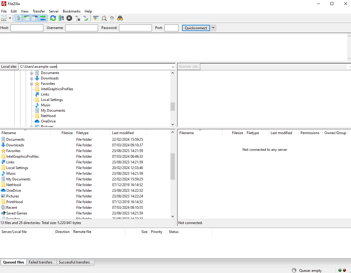 jendela utama filezilla