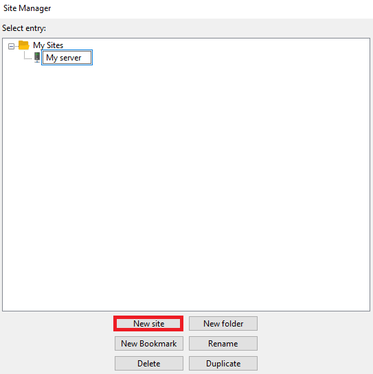 membuat situs baru di site manager filezilla