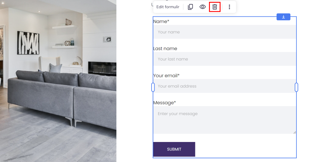 menghapus formulir di website builder