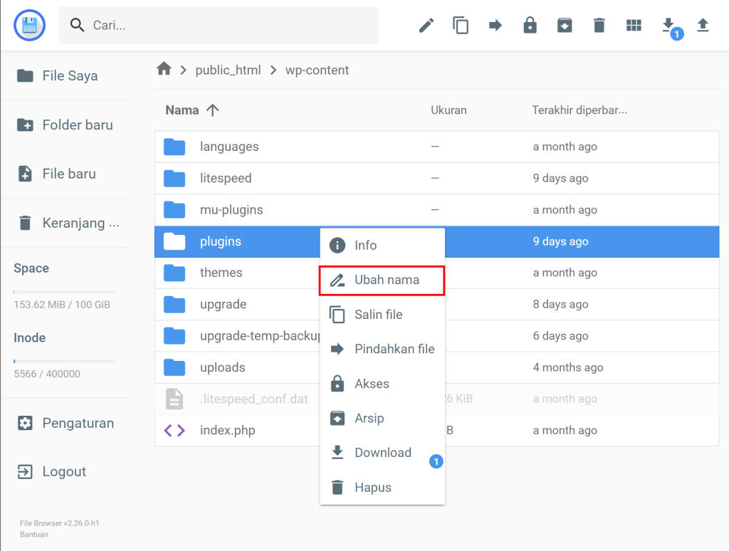 mengubah nama folder di file manager