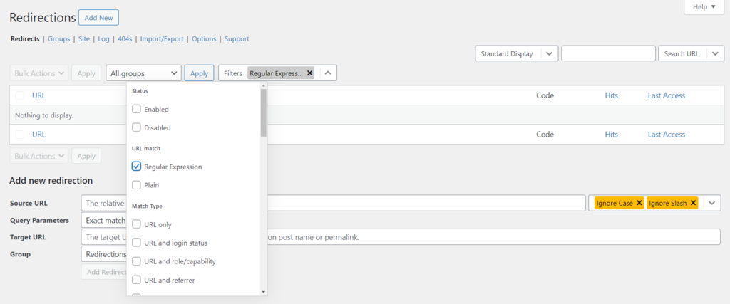 tampilan plugin redirections