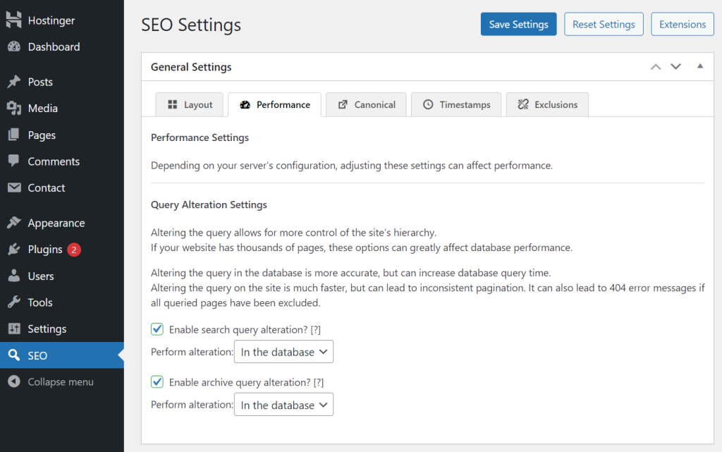 tampilan plugin the seo framework