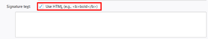 tampilan menu tanda tangan html thunderbird