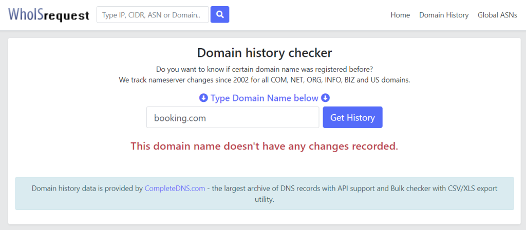 mengecek riwayat domain menggunakan tool Whoisrequest