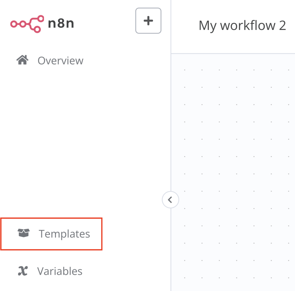 Menu Template di editor alur kerja n8n