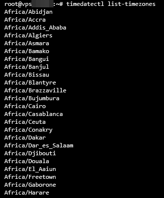 terminal menampilkan daftar zona waktu ubuntu