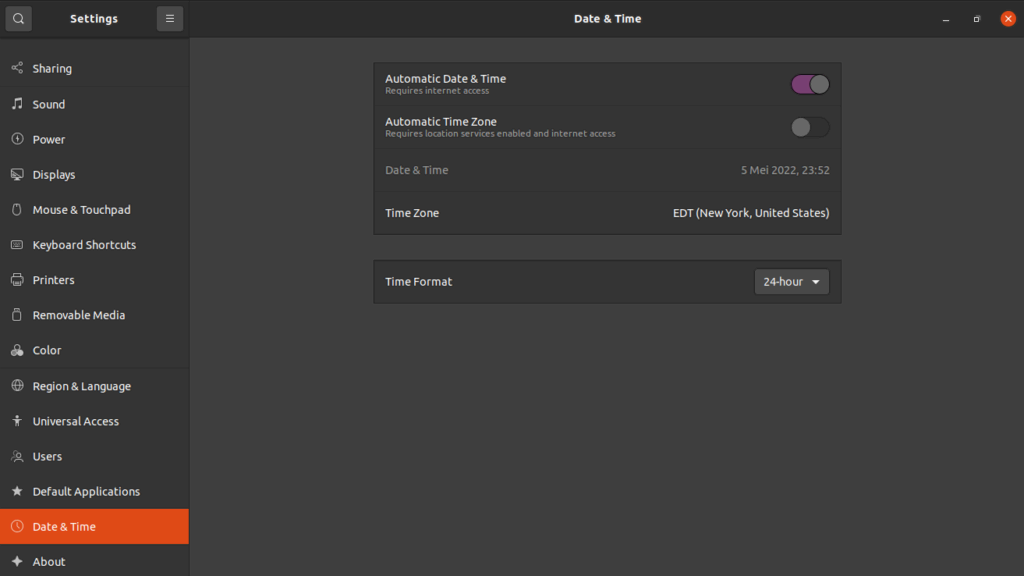 tampilan menu tanggal dan waktu ubuntu di GUI desktop