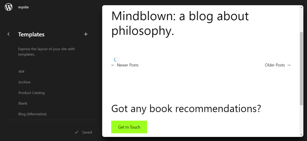 Mengakses template di Site Editor WordPress
