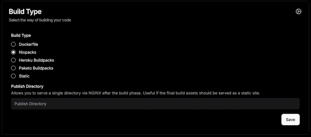 Daftar buildtype Dokploy di menu deployment