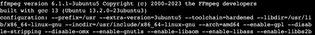 Output perintah ffmpeg -version di terminal