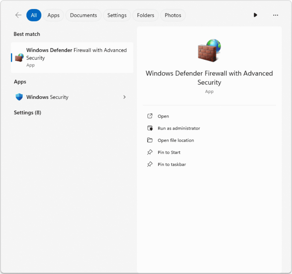 Windows Defender Firewall untuk mengakses pengaturan lanjutan.