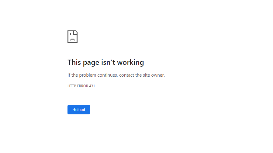 Contoh tampilan error 431 di Chrome