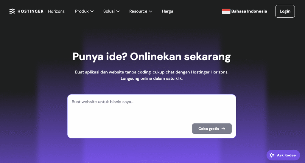 Landing page Hostinger Horizons Indonesia