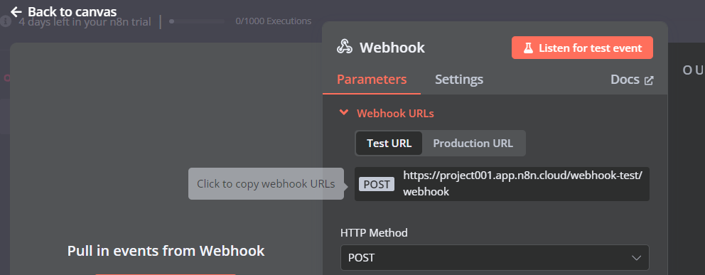 Konfigurasi node Webhook