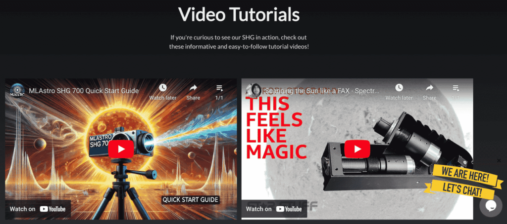 Homepage MLAstro yang menampilkan tutorial video