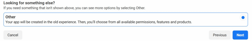 Opsi Other untuk kasus penggunaan aplikasi Meta