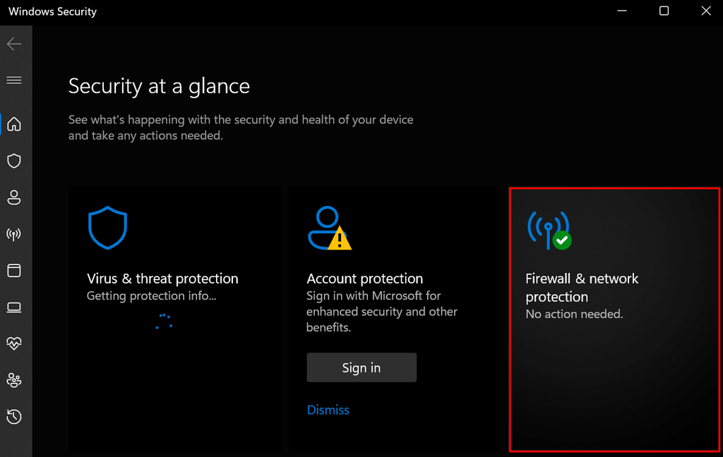 Perlindungan firewall dan jaringan di bawah Windows Security