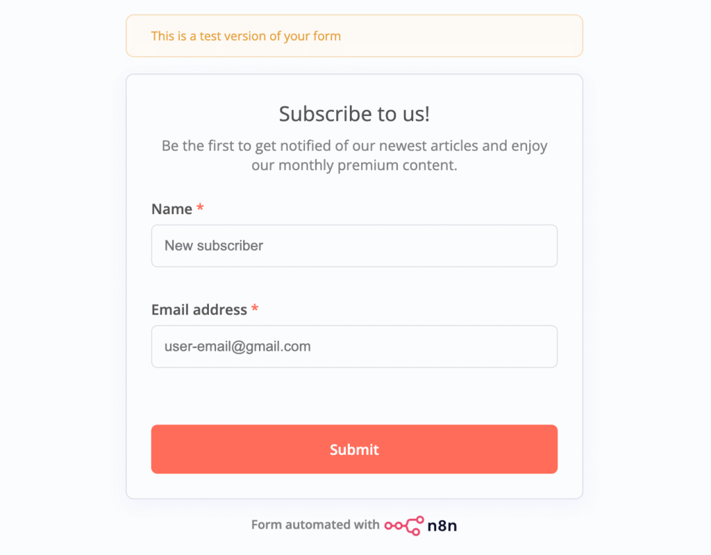 Halaman pengiriman formulir n8n