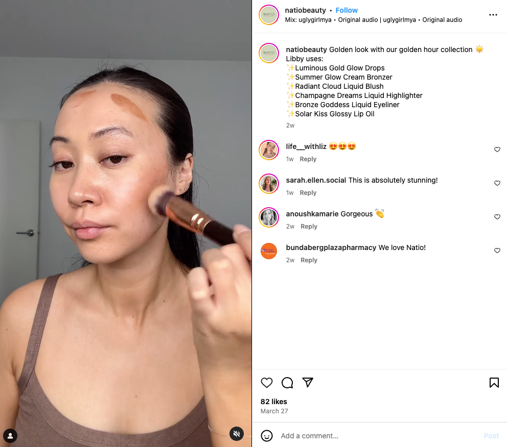 Sebuah postingan Instagram dari brand makeup, yang menampilkan tutorial cara membuat tampilan makeup dengan produk-produknya