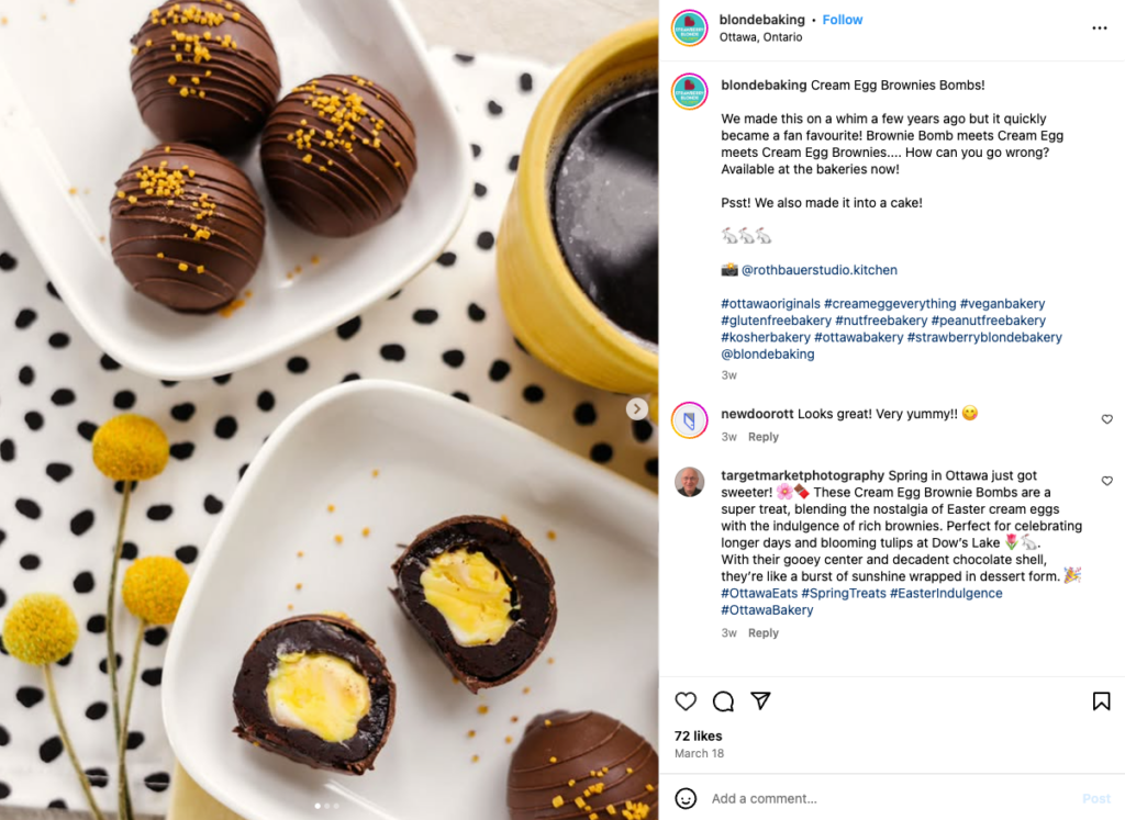 Sebuah postingan Instagram yang mempromosikan toko roti dengan foto profesional