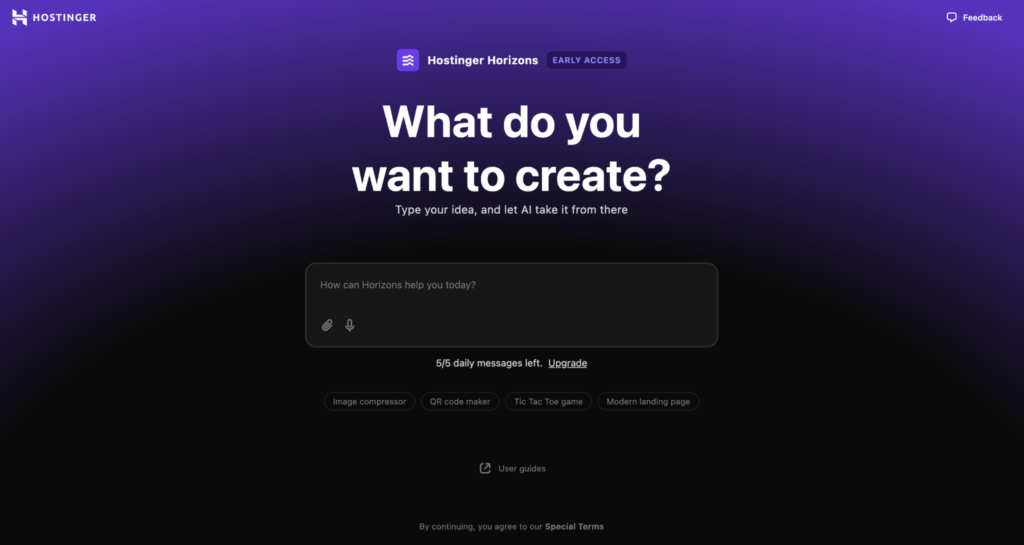 Landing page Hostinger Horizons