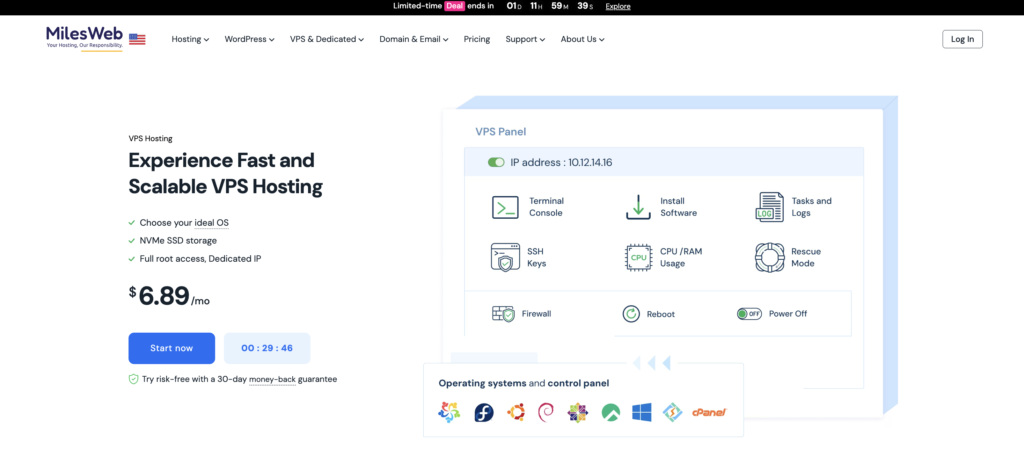 MilesWeb VPS hosting landing page