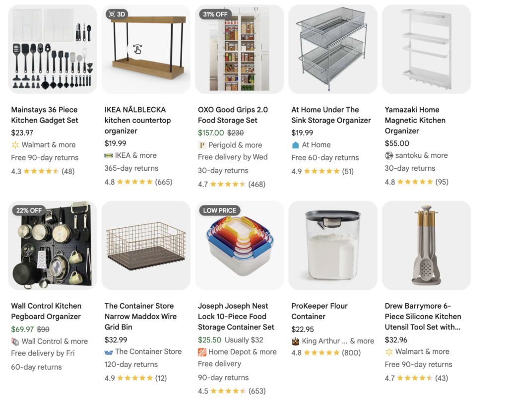 Trending home organization and kitchen tools on Google Shopping