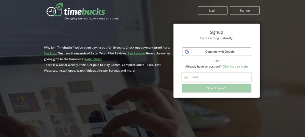 Timebucks home page